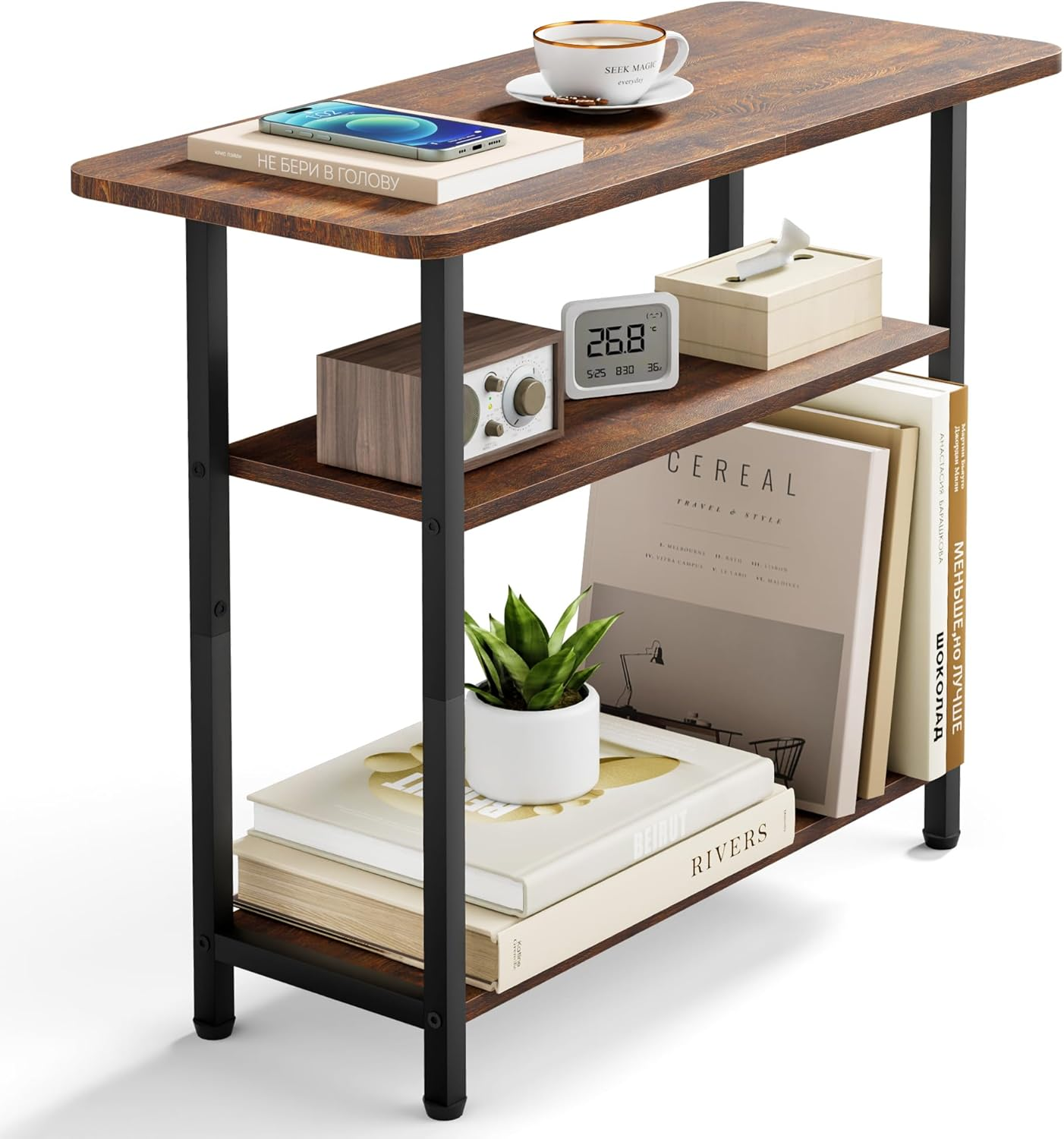 3-Tier End Table for Small Space with Wide Storage Tabletop