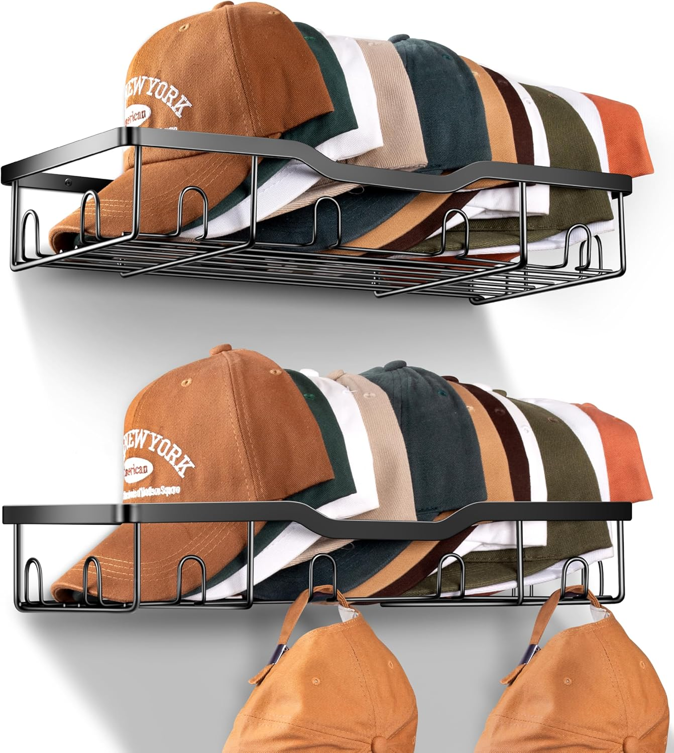 Metal Hat Racks for Baseball Caps Wall Hat Organizer Fit 48 Caps Holder