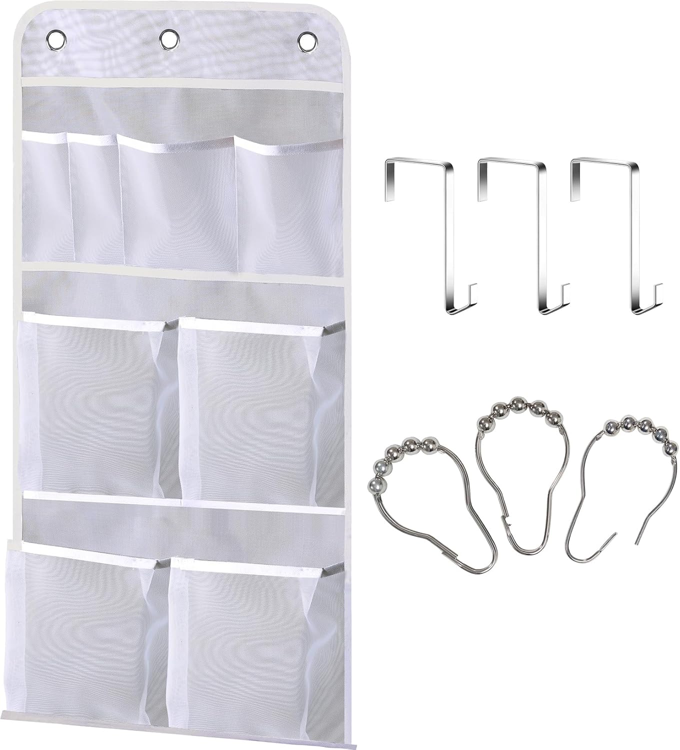Hanging Mesh Pockets Hold 340oz/1000ml Shampoo Shower Organizer with Over the Door Hooks
